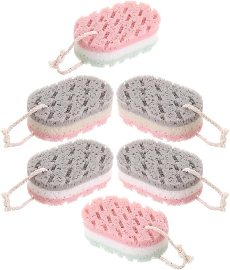 KICHOUSE 6pcs Adult Bath Sponge Set with Triple-Layer Exfoliating Foam, Soft Bath Wipes for Shower and Bathing Accessories, Random Colors - Image 1