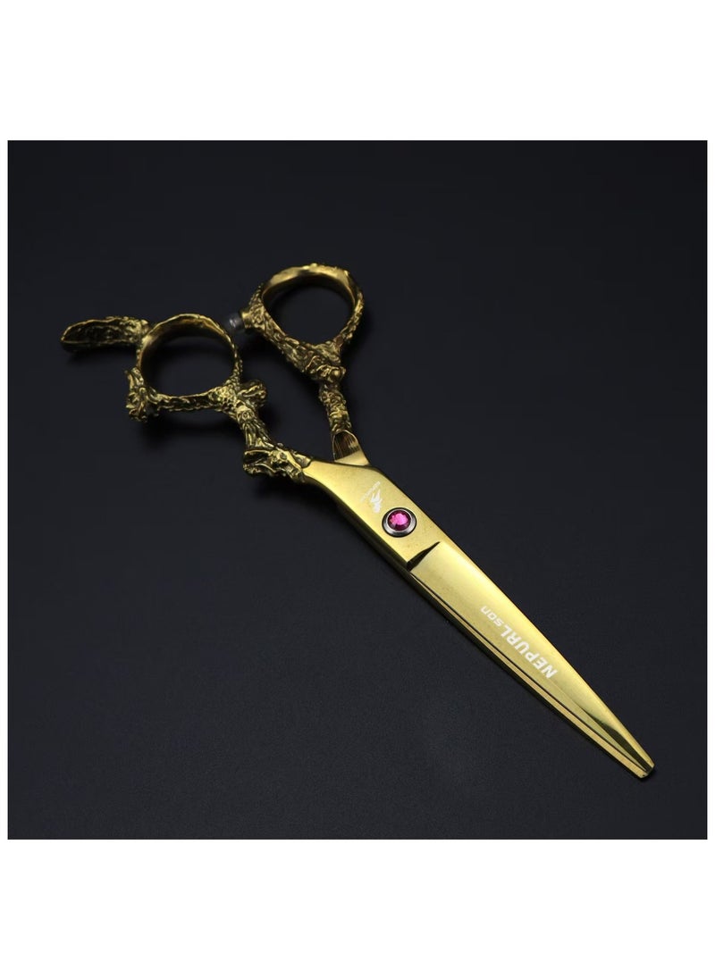 NEPURLson Professional Hairdressing Scissors Dragon Handle Flat Scissors Thinning Scissors Set Gold 6 Inch  - Image 3