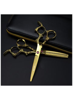 NEPURLson Professional Hairdressing Scissors Dragon Handle Flat Scissors Thinning Scissors Set Gold 6 Inch  - Image 1