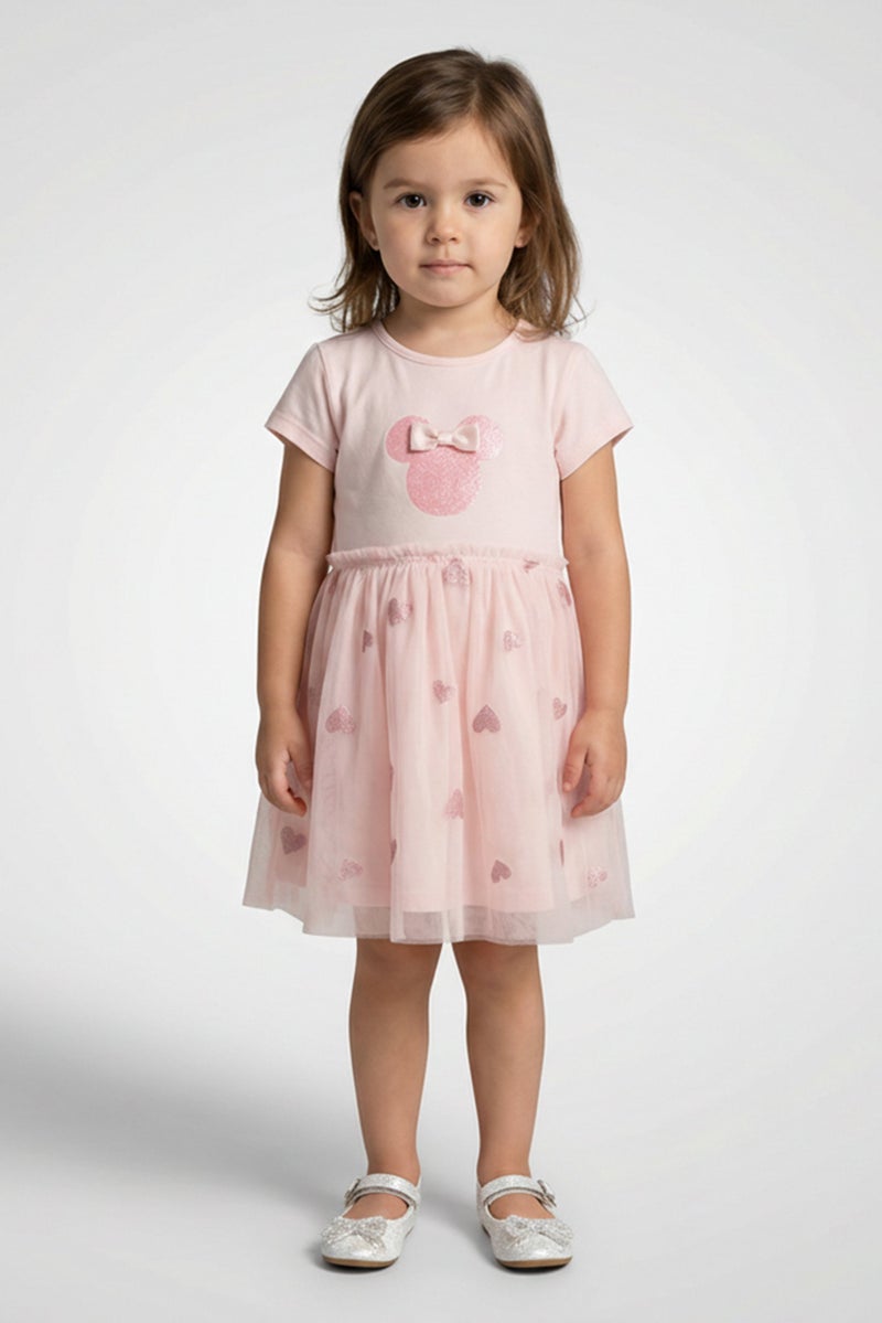 Disney Baby Toddlers Girl Textured Dress, Light Pink - Image 1