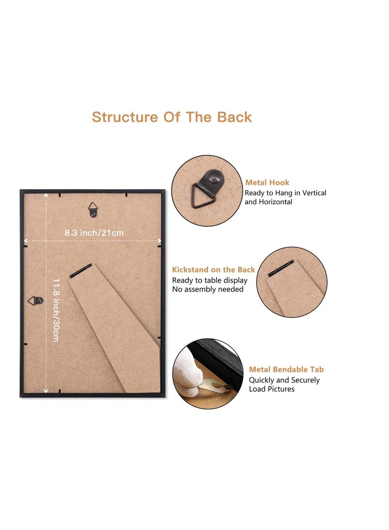 AKDC A4 Photo Frame A4 Black Wood Certificate Frames for Table Wall Display Horizontal or Vertical, Set of 4 Pieces - Image 2