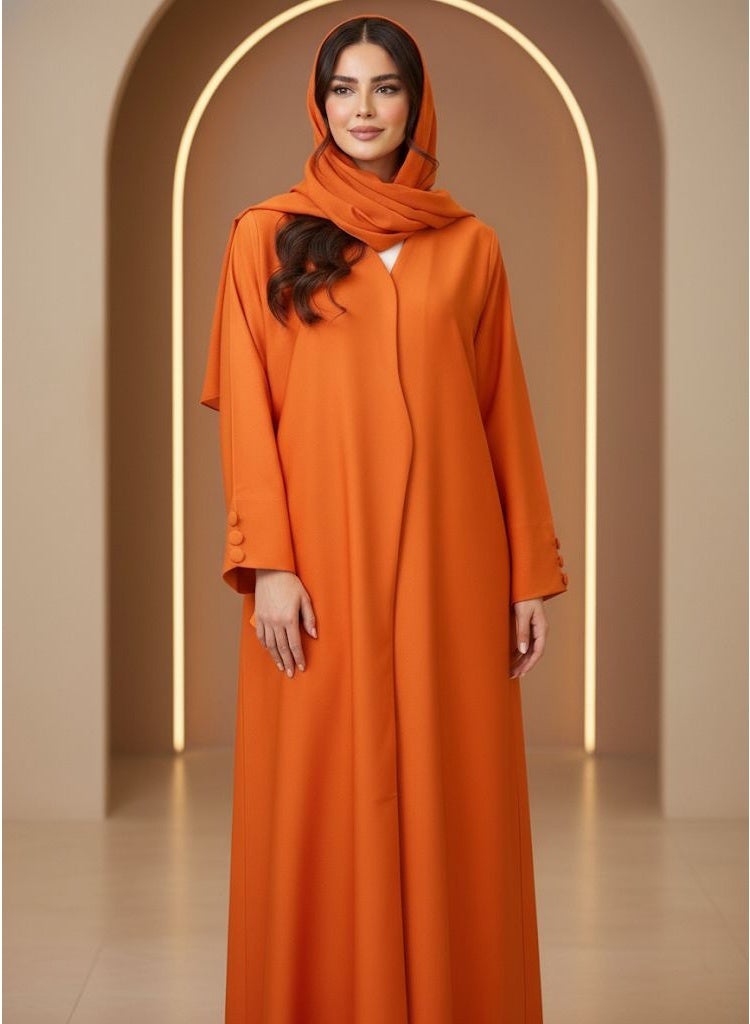 Nur Abayas Solid Orange Open Front Abaya - Image 3
