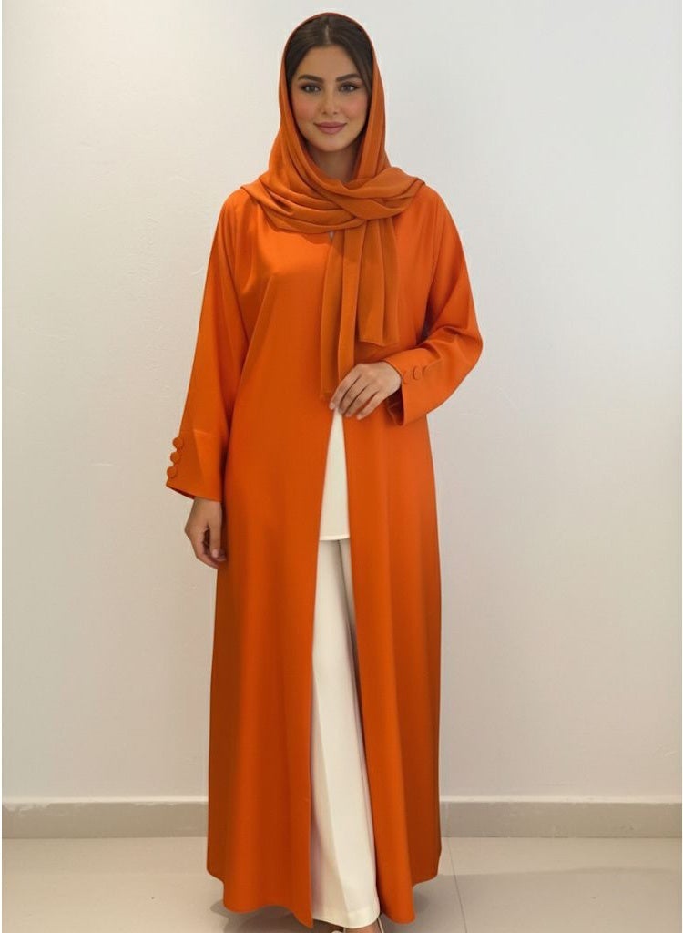 Nur Abayas Solid Orange Open Front Abaya - Image 2