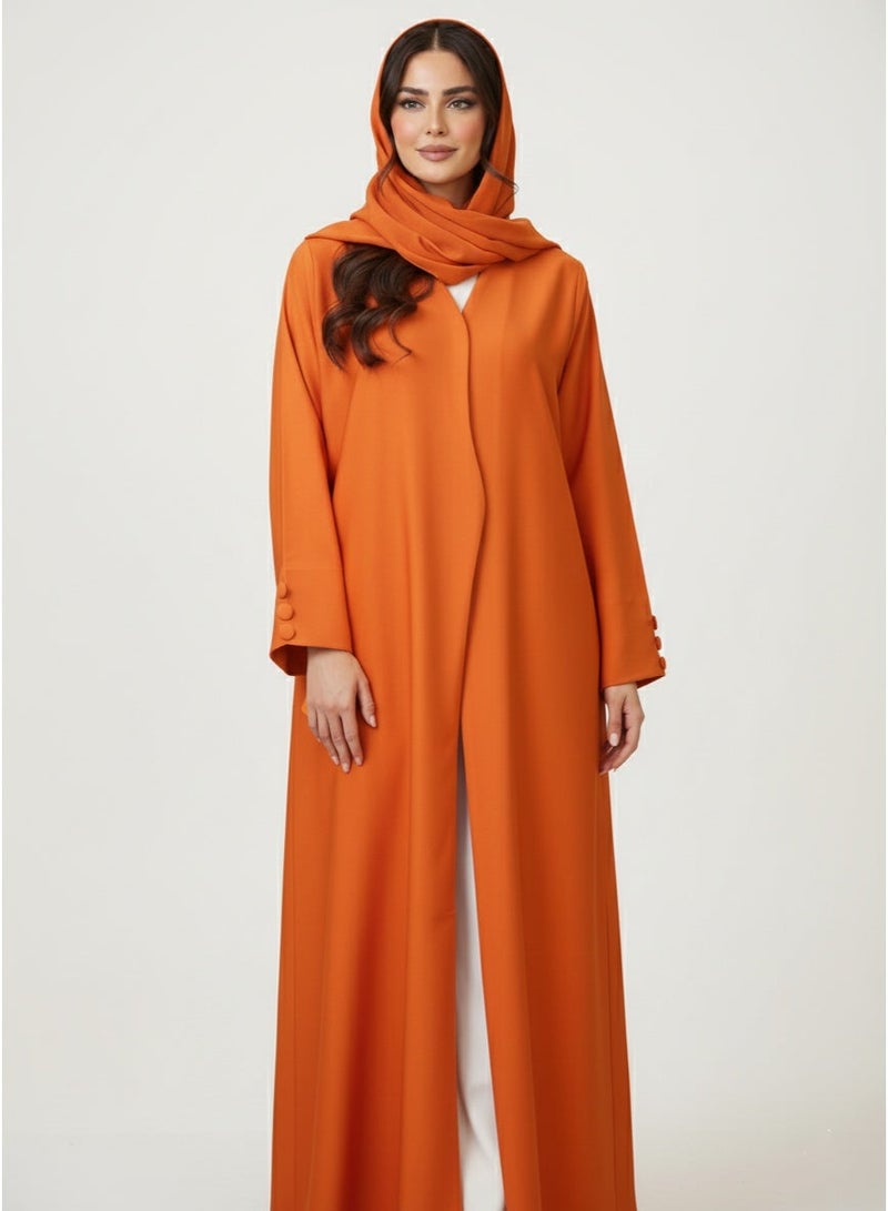 Nur Abayas Solid Orange Open Front Abaya - Image 1