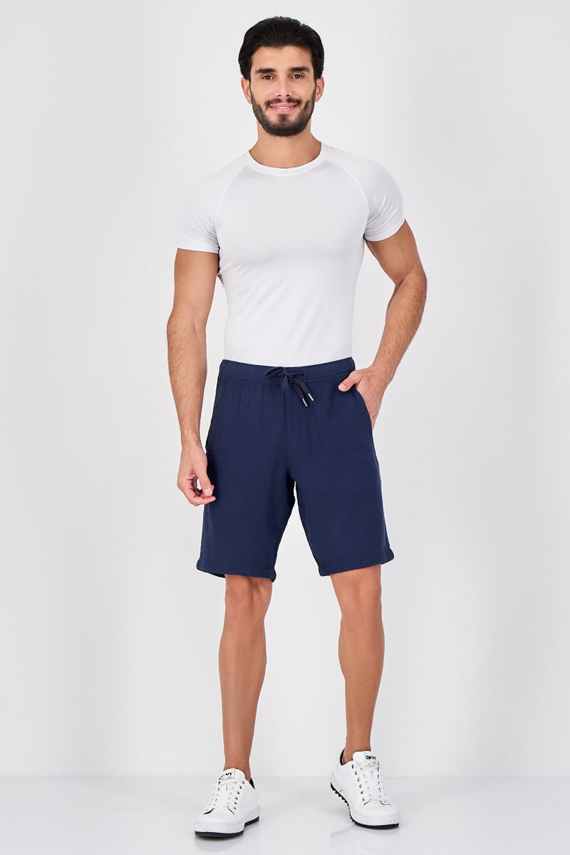 Celio Men Textured Basic Shorts, Navy - Image 3