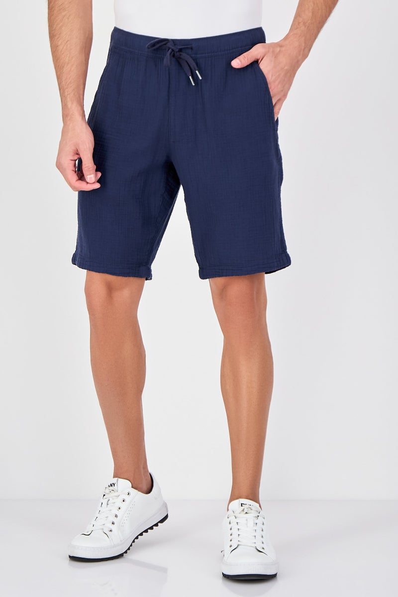Celio Men Textured Basic Shorts, Navy - Image 1