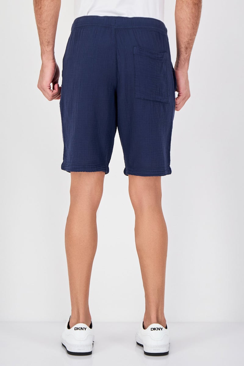 Celio Men Textured Basic Shorts, Navy - Image 2