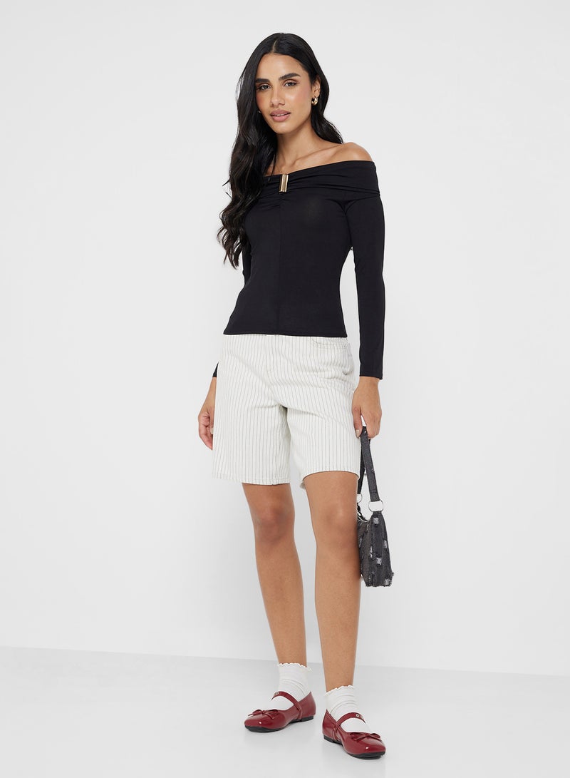 جينجر بلوزة بكتف مكشوف وتفاصيل مجمعة - Image 4