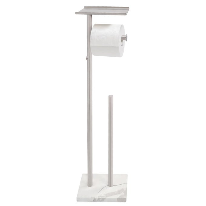 TOILET PAPER HOLDER STAND WITH SHELF MARBLE BASE HEAVY FREE STANDING TOILET PAPER DOUBLE ROLL HOLDERS SUS304 STAINLESS STEEL BRUSHED NICKEL STORAGES 4 RESERVE ROLLS DISPENSER