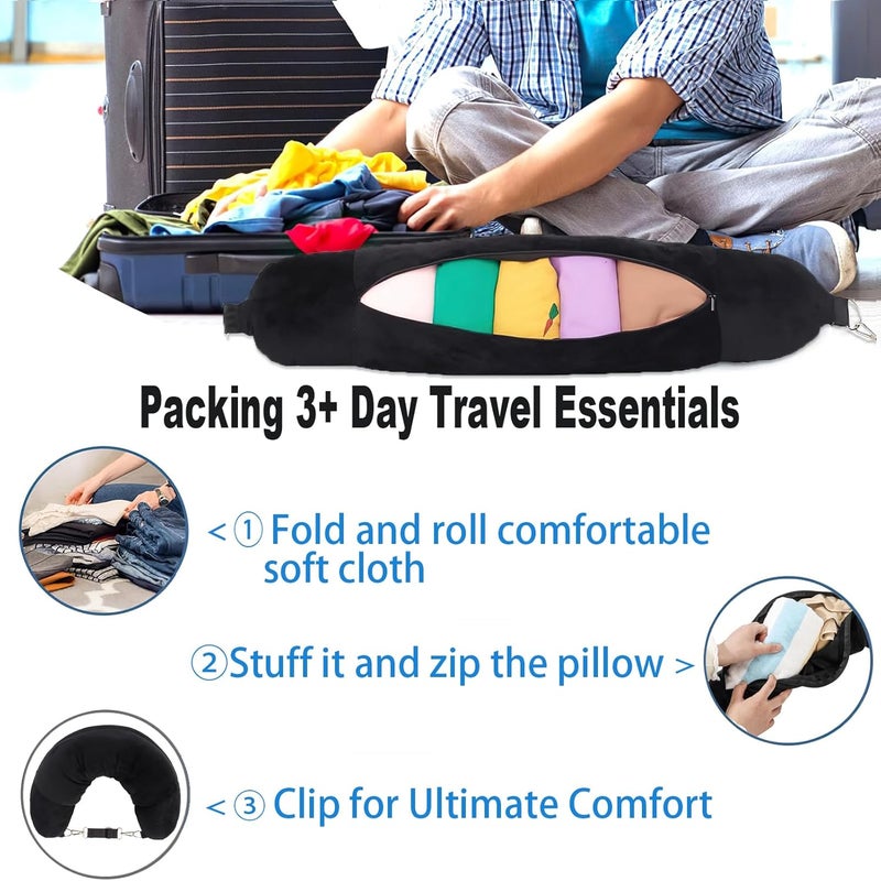 Leaysoo Stuffable Neck Pillow for Travel Soft Velvet Stuffable Travel Pillow for Extra Luggage Fits About 6 TShirts Travel Storage Bag UShapes Pillow Black Pillow Cover Only No Filler - Image 2