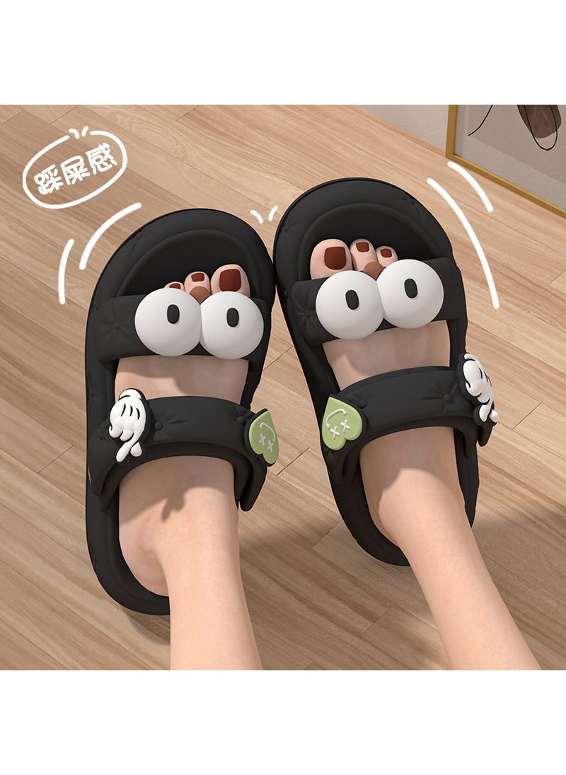 Generic Summer Outdoor Womens Flip Flops Sunflower Slippers Anti-Slip Beach Sandals Comfortable Sensation PVC Material Ladies Slippers Black [big eyes] 4CM thick bottom Special Cabinet 