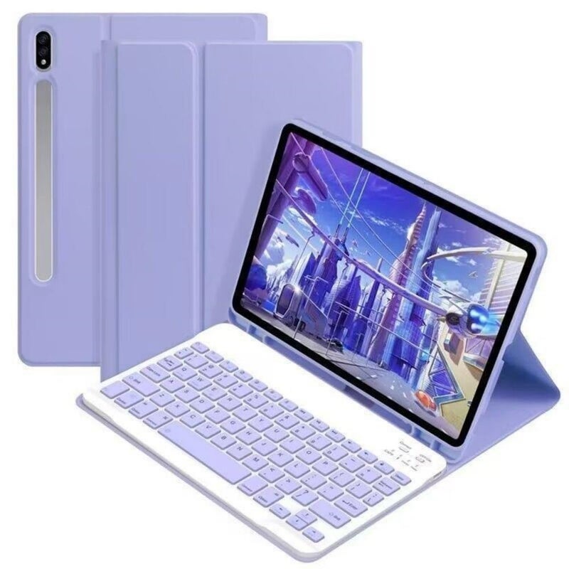 AnMengXinLing Galaxy Tab A8 105inch Tablet Case with Keyboard Candy Colors Slim Protective Cover with Magnetic Detachable Keyboard with S Pen Holder for Tab A8 105 SMX200X205X207Purple - Image 2
