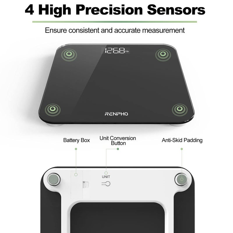 RENPHO Scale for Body Weight Digital Bathroom Scale with Backlit LED Display Highly Accurate  Measures Weight up to 400 lb180kg Batteries Included BlackCore 1S - Image 4