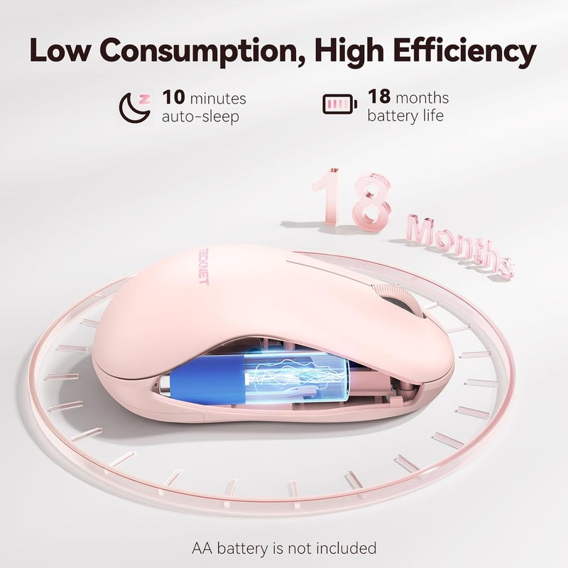 TECKNET Wireless Mouse for Laptop, 2.4G Silent Computer Mouse Quiet Click with 5 DPI Levels,Contoured Grip,Small Portable 30 Months Battery Cordless Mice for PC, Chromebook, Mac - Pink - Image 3