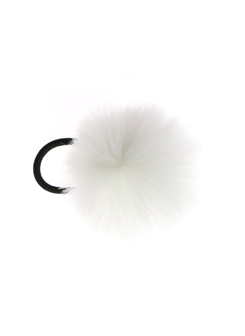 LKXHarleya 2pcs Hair Tie Pom Pom Elastic Hair Tiles Flurry Ball Hair Ponytail Holder Faux Rabbit Fur Hair Accessories White 2 Count 