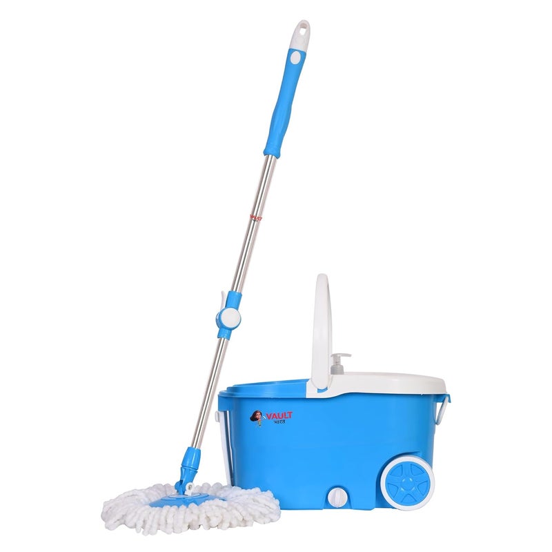 VAULT BHARAT Vault Bharat Premium Heavy Quality Mop Bucket for Floor Cleaning 360 Degree Spin Mop with Steel Wringer Easy Wheels 2 Refill and Bucket ModelV58V3NEW Color Blue Warranty 1 Year - Image 1