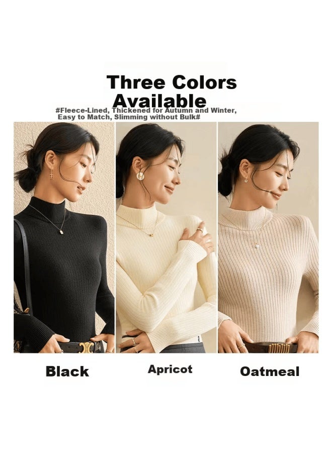 Yishangmei Women's Sweater Winter Thickened Fleece Lined High Neck Base Shirt Warm Mink Cashmere - Image 2