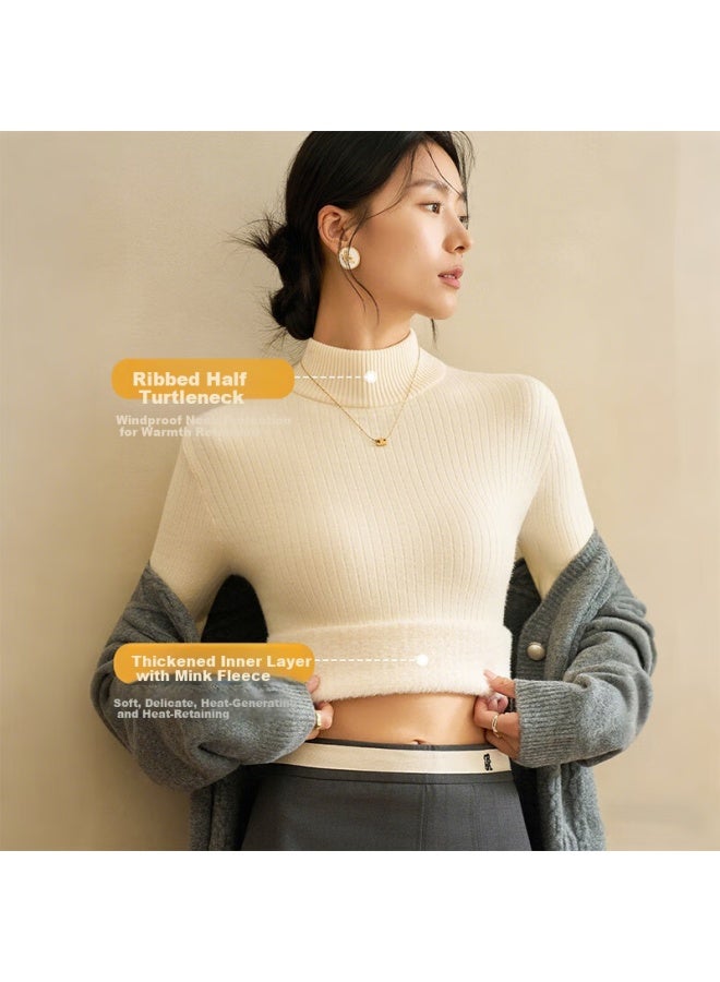 Yishangmei Women's Sweater Winter Thickened Fleece Lined High Neck Base Shirt Warm Mink Cashmere - Image 5