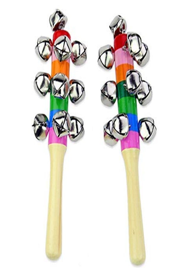 CrazyCrafts Colourful Wooden Rainbow Baby Handle Jingle Bell Rattle Toys, Pack of 2 - Image 1