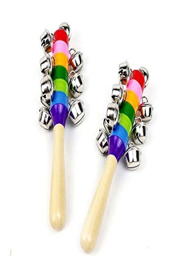 CrazyCrafts Colourful Wooden Rainbow Baby Handle Jingle Bell Rattle Toys, Pack of 2 - Image 2
