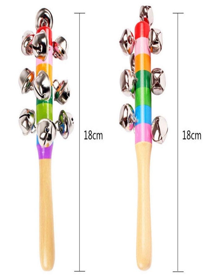 CrazyCrafts Colourful Wooden Rainbow Baby Handle Jingle Bell Rattle Toys, Pack of 2 - Image 3