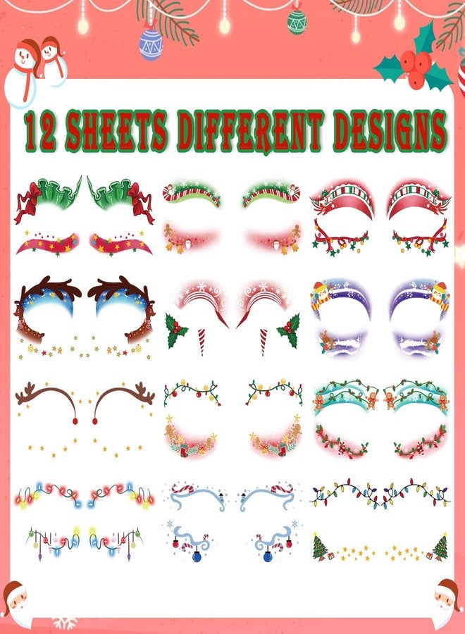 SOOVSY Christmas Eye Shadow Temporary Tattoos Stickers Face Makeup Patches, Xmas Tree Santa Claus Eyeliner Decals Fake Tattoos for Women Girls, Christmas Stocking Stuffers Party Supplies - Image 2