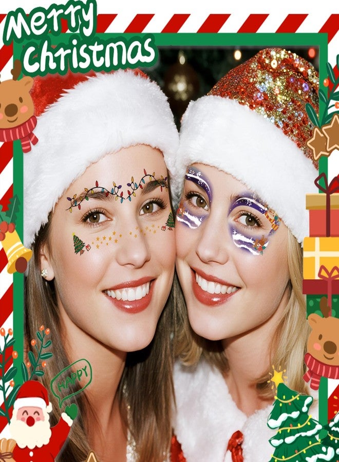 SOOVSY Christmas Eye Shadow Temporary Tattoos Stickers Face Makeup Patches, Xmas Tree Santa Claus Eyeliner Decals Fake Tattoos for Women Girls, Christmas Stocking Stuffers Party Supplies - Image 4