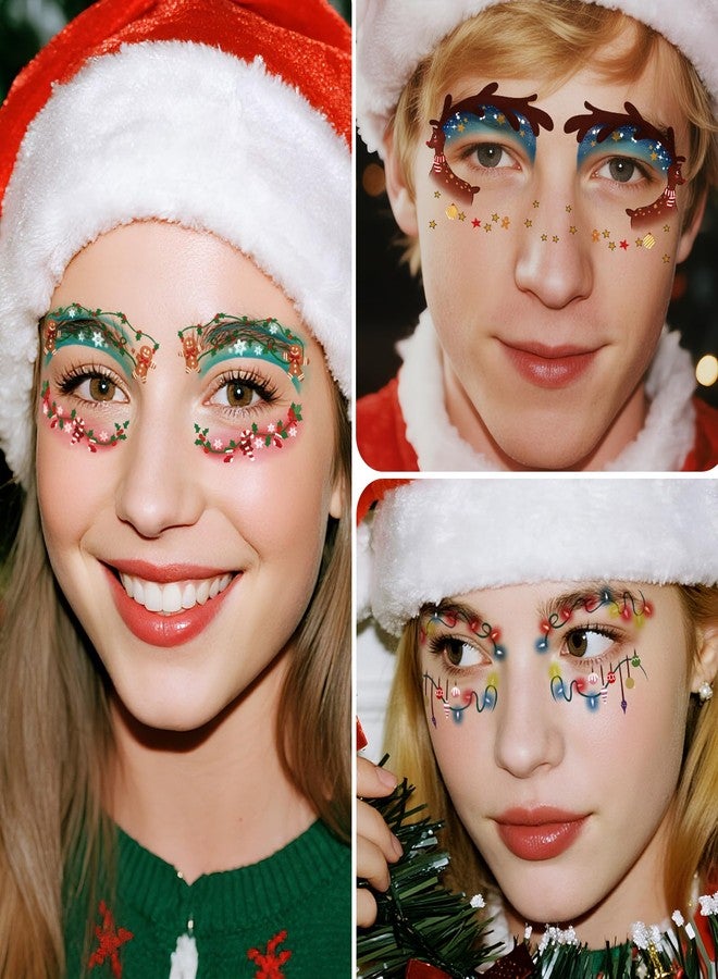SOOVSY Christmas Eye Shadow Temporary Tattoos Stickers Face Makeup Patches, Xmas Tree Santa Claus Eyeliner Decals Fake Tattoos for Women Girls, Christmas Stocking Stuffers Party Supplies - Image 5