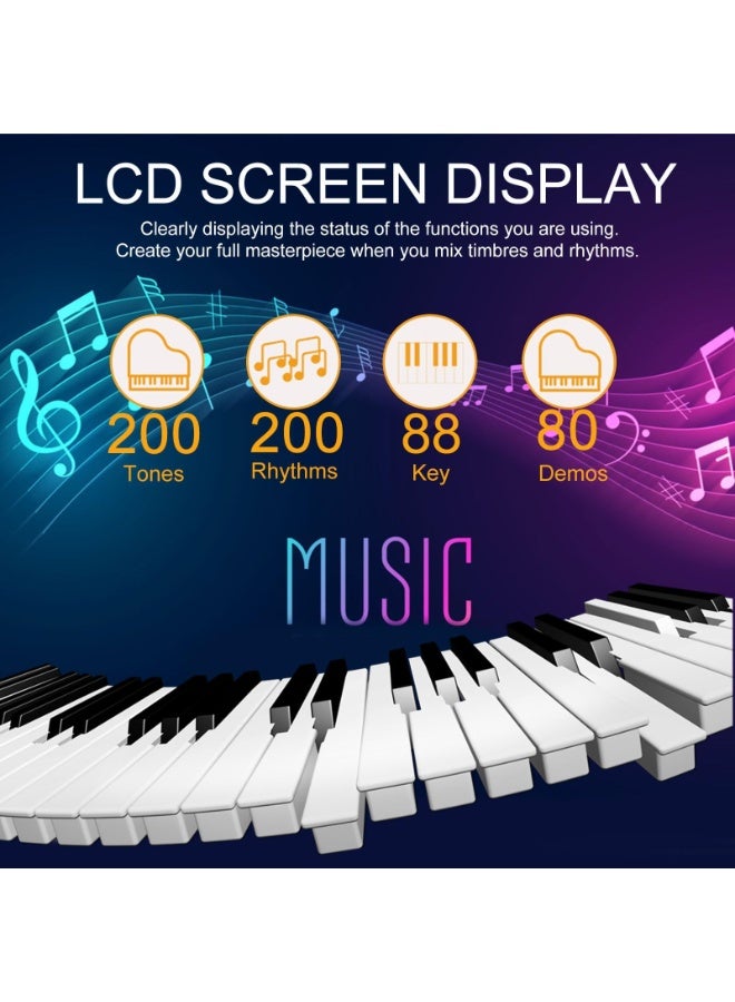 والالا 88 مفتاح بيانو رقمي، بيانو لوحة مفاتيح إلكترونية شبه مرجحة مع حامل موسيقى، مزود بمصدر طاقة، دواسة إمداد، حامل، حامل، بلوتوث، ميدي، للمبتدئين المحترفين في المنزل، على المسرح - Image 3