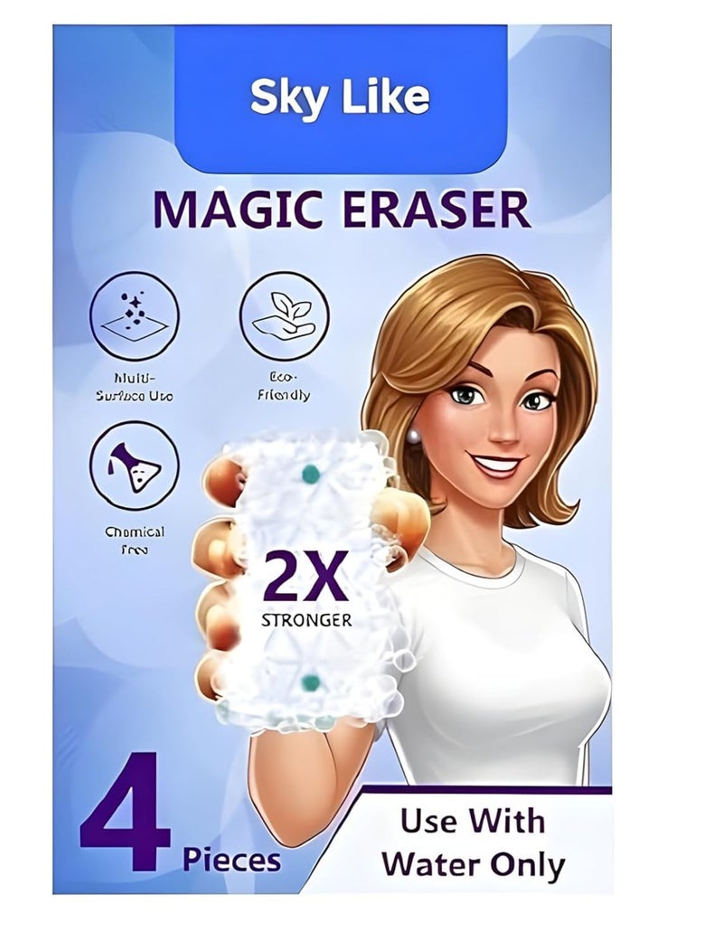 Skylike Magic Eraser Cleaning Sponge | Pack of 4 | Chemical-Free, Multi-Purpose Wipe for Effortless Cleaning of Kitchen, Bathroom, Walls, Shoes & More - Image 1