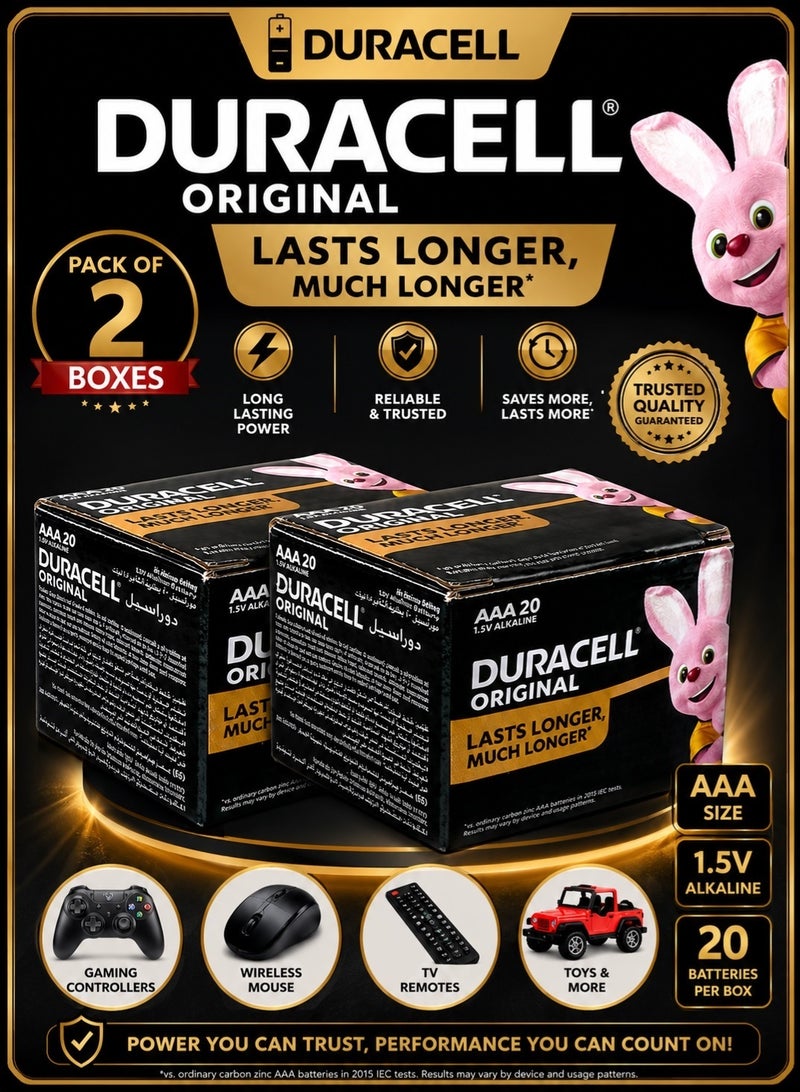 Duracell Pack of 2 Boxes Original AAA 1.5V Alkaline Battery - Image 1