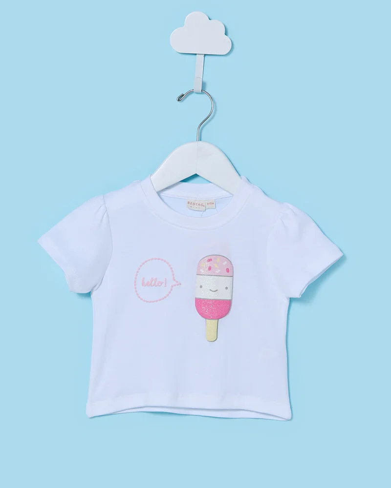 Redtag Infant Girls White and Pink Ice Top and Shorts Set