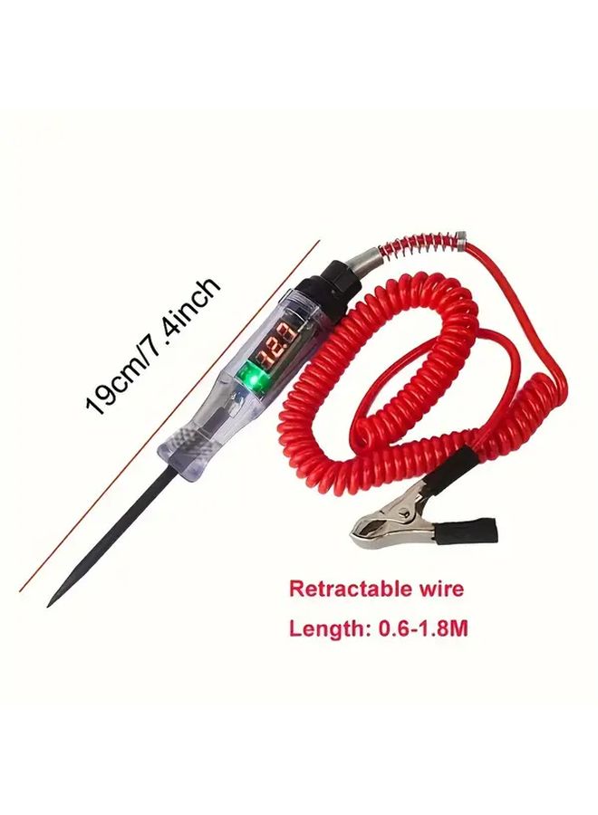 Red Car Circuit Tester Pen Digital Display DC Voltage Long Probe Light Automotive Diagnostic Tool - Image 3