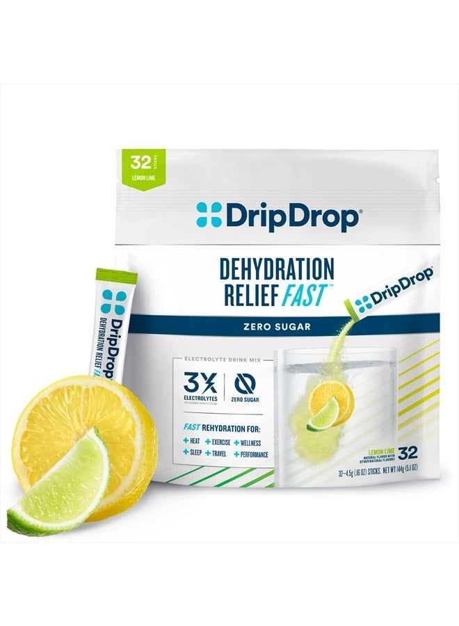 DripDrop Hydration - Zero Sugar Electrolyte Powder Packets Keto - Lemon Lime - 32 Count - Image 1