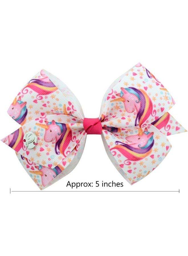 JCSMARTEC [6Pack/Set] 5In Cute Mermaid Rainbow Colorful Grosgrain Ribbon Hair Bow Alligator Clip Accessories (Mermaid Series) - Image 3