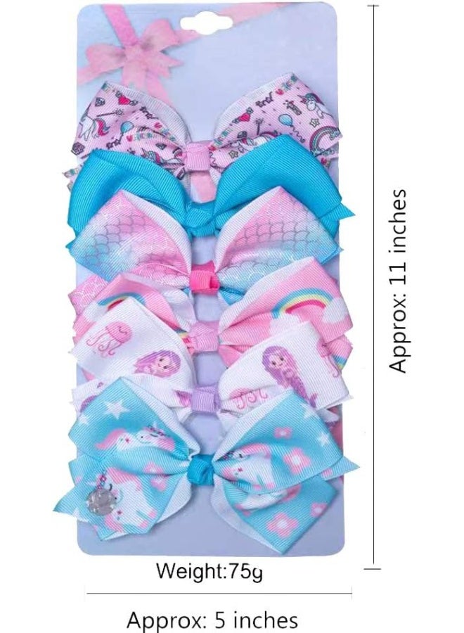JCSMARTEC [6Pack/Set] 5In Cute Mermaid Rainbow Colorful Grosgrain Ribbon Hair Bow Alligator Clip Accessories (Mermaid Series) - Image 2