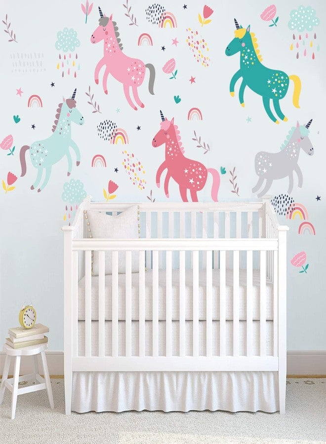 SPRT Unicorn Wall Sticker Decals,SPRT Colorful Watercolor Unicorn Wall Sticker Peel and Stick Wall Art Sticker for Kids Girls Room Nursery Bedroom Parties Decoration - Image 1