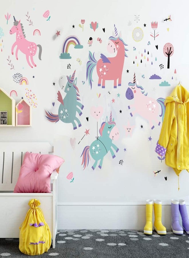 SPRT Unicorn Wall Sticker Decals,SPRT Colorful Watercolor Unicorn Wall Sticker Peel and Stick Wall Art Sticker for Kids Girls Room Nursery Bedroom Parties Decoration - Image 3