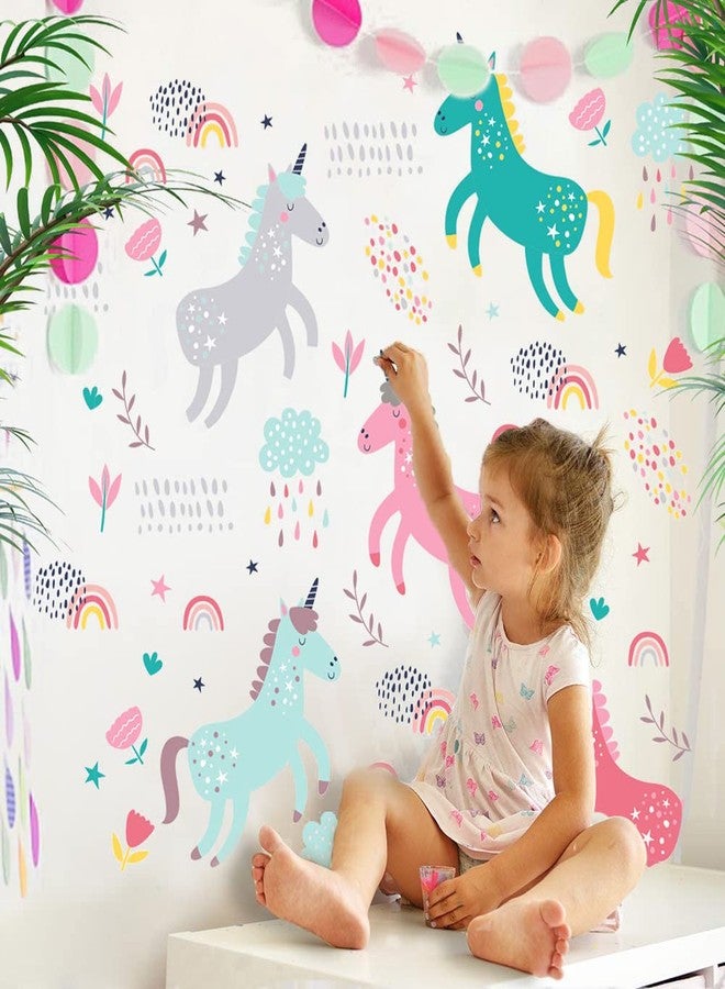 SPRT Unicorn Wall Sticker Decals,SPRT Colorful Watercolor Unicorn Wall Sticker Peel and Stick Wall Art Sticker for Kids Girls Room Nursery Bedroom Parties Decoration - Image 2