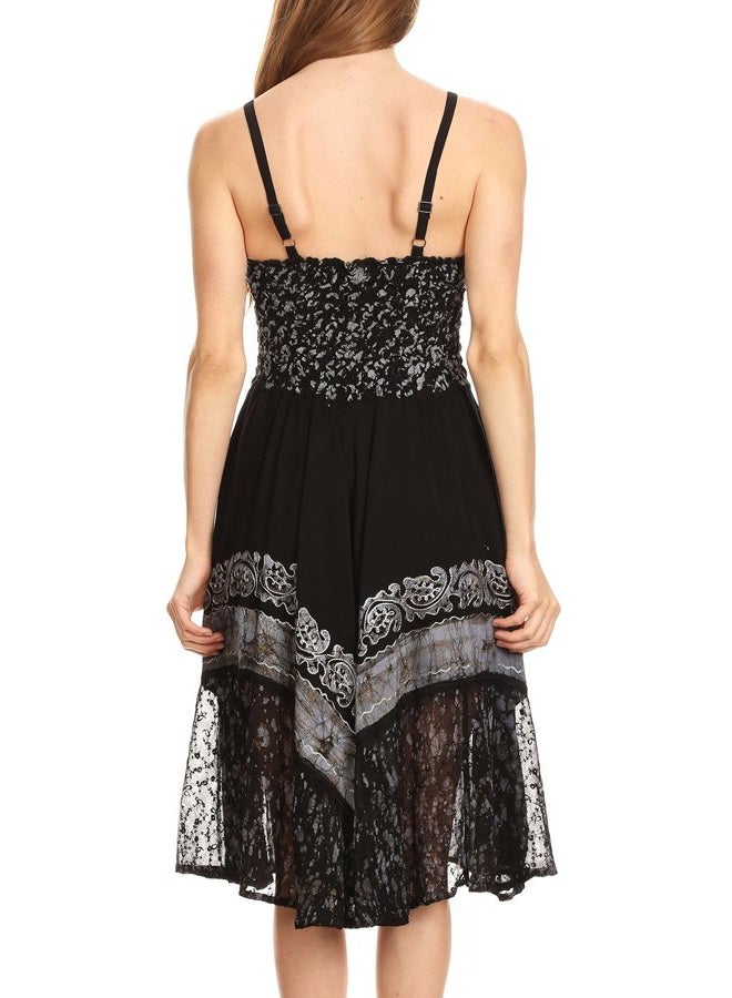 Sakkas 55341 Aphrodite Embroidered Tie Dye Dress - Black/Grey - OS - Image 2