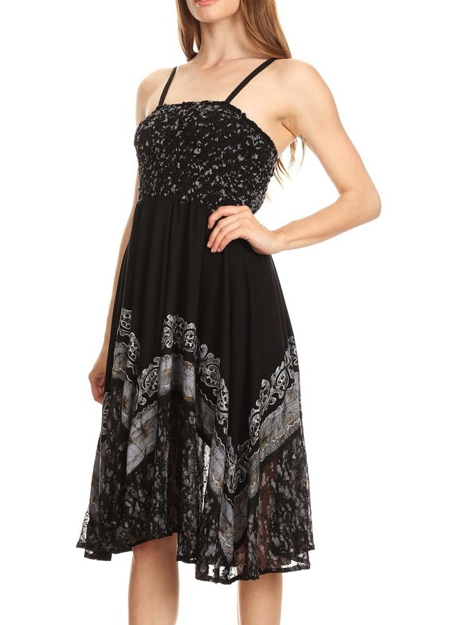 Sakkas 55341 Aphrodite Embroidered Tie Dye Dress - Black/Grey - OS - Image 3