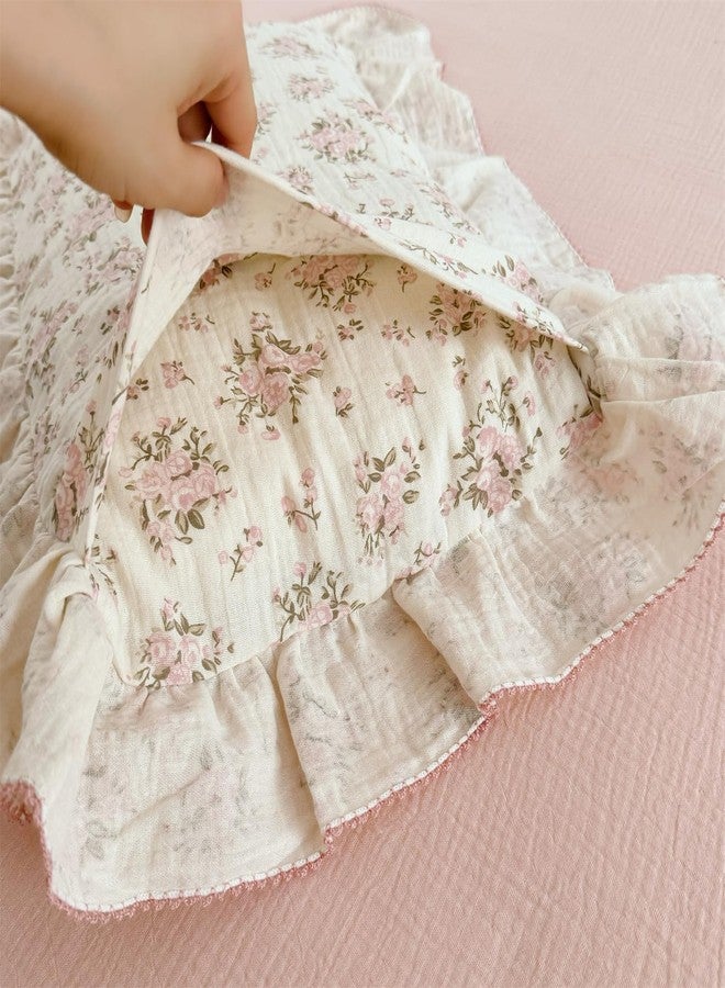 AOJIM Pink Floral Kids Toddler Pillowcase 1 Piece Super Soft Muslin Cotton Bedding Pillowcase with Ruffle Edges, Durable Nursery Pillowcase Aesthetic Print Kids Pillow Cover for Room Decor, 26X20 Inch - Image 3