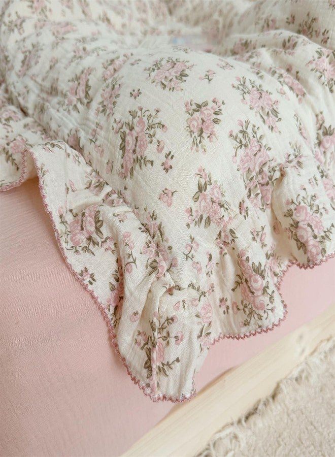 AOJIM Pink Floral Kids Toddler Pillowcase 1 Piece Super Soft Muslin Cotton Bedding Pillowcase with Ruffle Edges, Durable Nursery Pillowcase Aesthetic Print Kids Pillow Cover for Room Decor, 26X20 Inch - Image 5