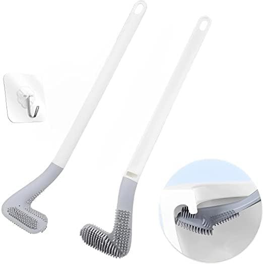 EXPORTTANZA Silicon Toilet Cleaning Brush with Slim No Slip Long Handle Toilet Brush 360 Degree Deep Golf Shape Silicone Toilet Brush with Self-Adhesive Wall Hook Holder - Image 1