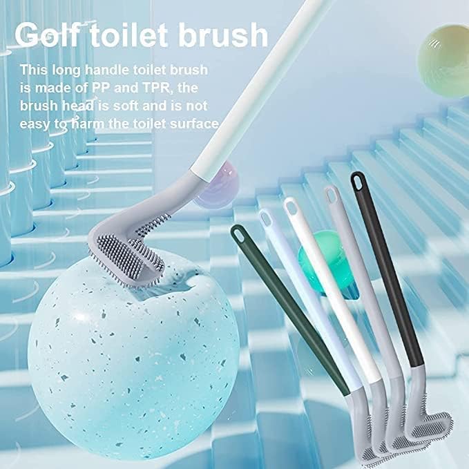 EXPORTTANZA Silicon Toilet Cleaning Brush with Slim No Slip Long Handle Toilet Brush 360 Degree Deep Golf Shape Silicone Toilet Brush with Self-Adhesive Wall Hook Holder - Image 3