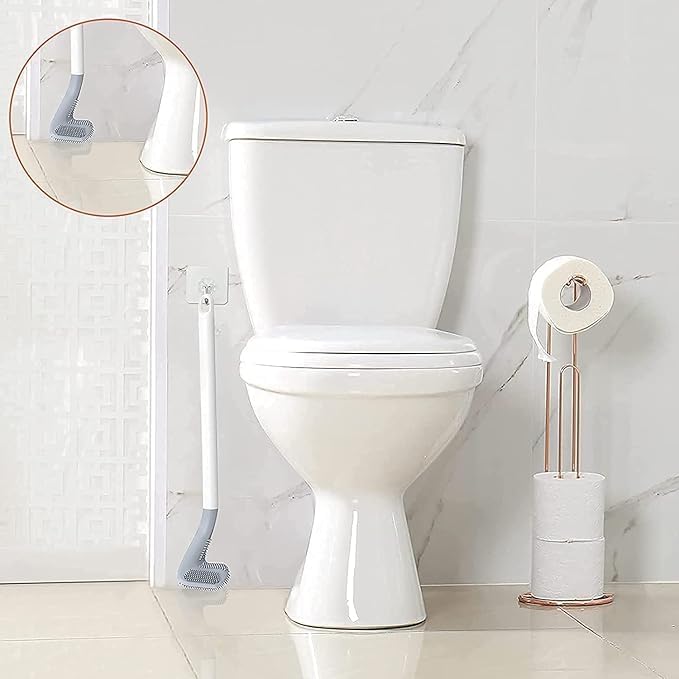 EXPORTTANZA Silicon Toilet Cleaning Brush with Slim No Slip Long Handle Toilet Brush 360 Degree Deep Golf Shape Silicone Toilet Brush with Self-Adhesive Wall Hook Holder - Image 4