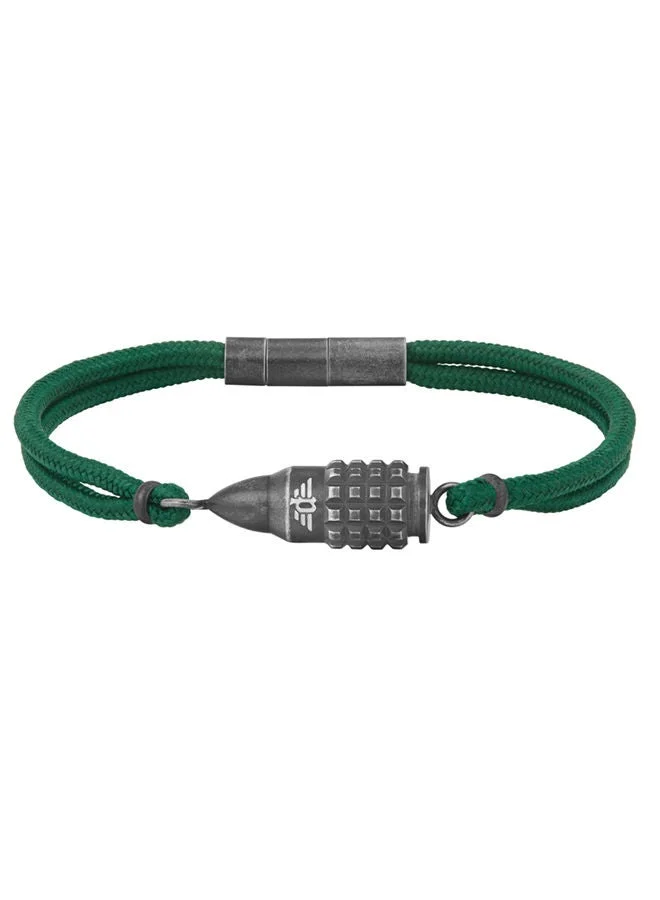 POLICE Showpiece Antique Silver Stainless Steel with Green Cord Bracelet for Men