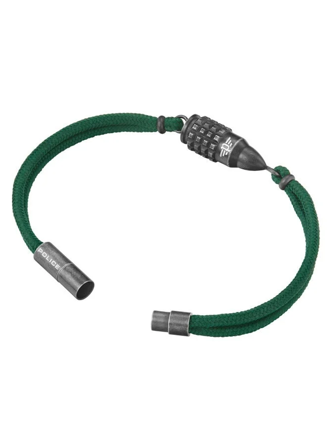 POLICE Showpiece Antique Silver Stainless Steel with Green Cord Bracelet for Men