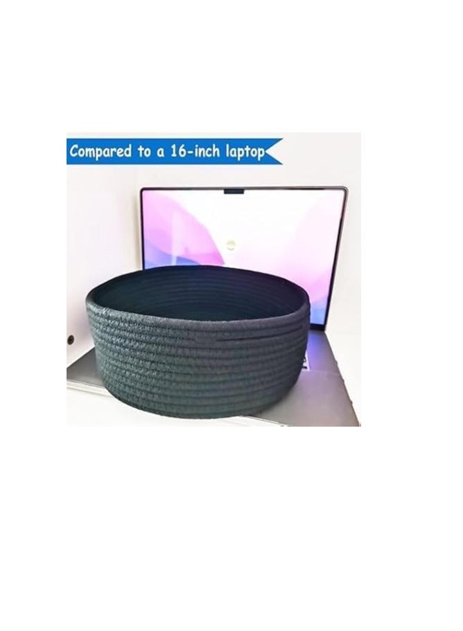 عام سلة منسوجة كبيرة سوداء ، سلة دائرية من الحبال القطنيةيصلح للالعاب والحضانة، متينة وسميكة للتخزين والحمام وغرفة المعيشة، 25*25*9 سم اسود من MZ - Image 3