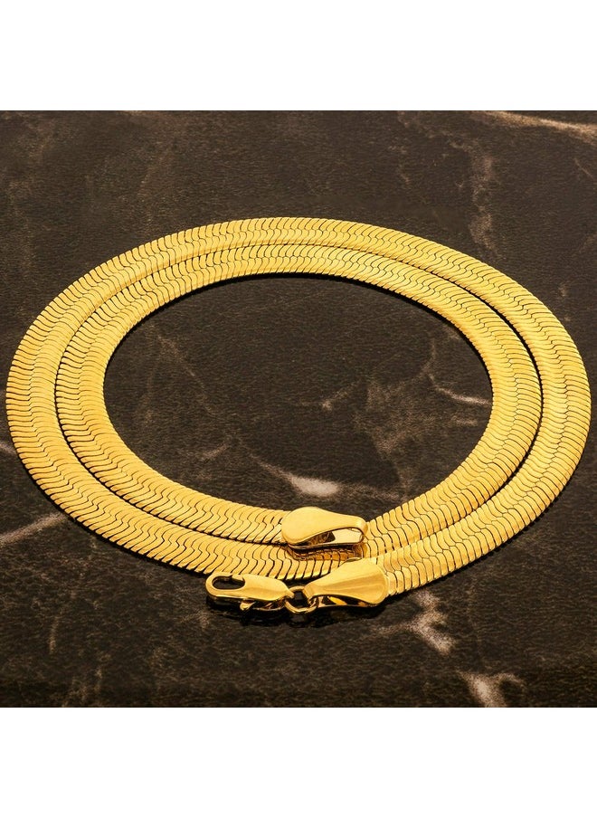 Lifetime Jewelry 7Mm Flexible Herringbone Chain Necklace 24K Real Gold Plated (18 Inches, Gold)  - Image 5